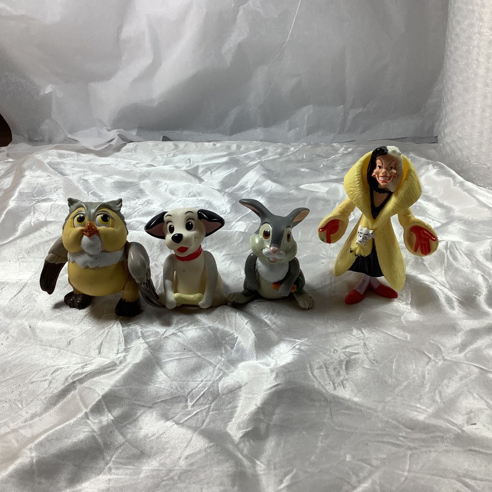 Disney Figurine Lot Cruella de Vil 101 Dalmatians Thumper Friend Owl Bambi 4pc